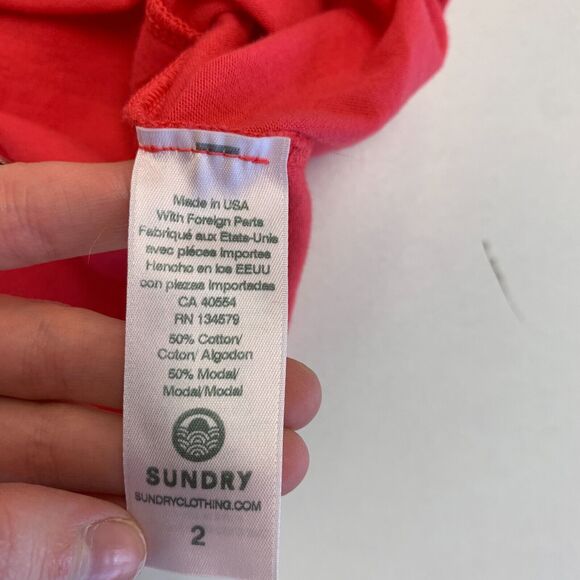 Sundry Dropped Shoulder Basic Tee Womens 2 Hibiscus Raw Hem Long Sleeve Shirt - Picture 8 of 10